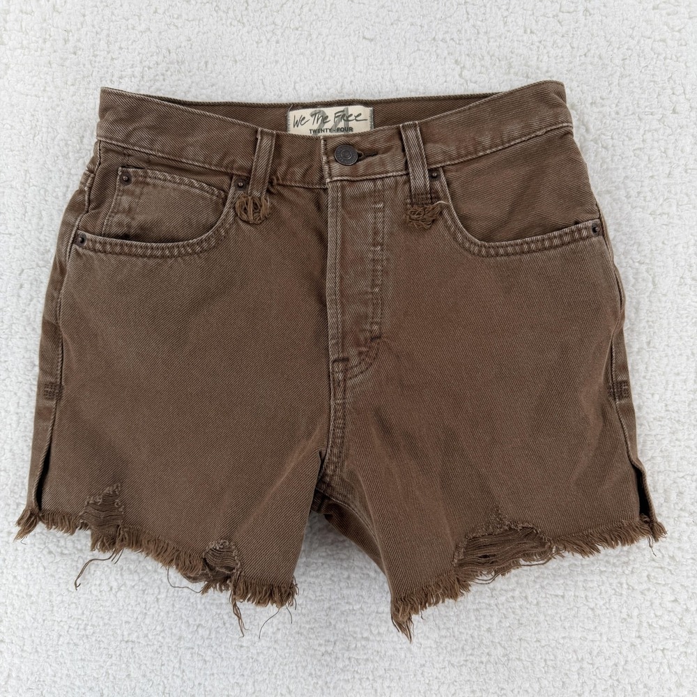 We The Free Shorts Womens 24 Brown Denim‎ Cutoff Frayed Hem High Rise Casual